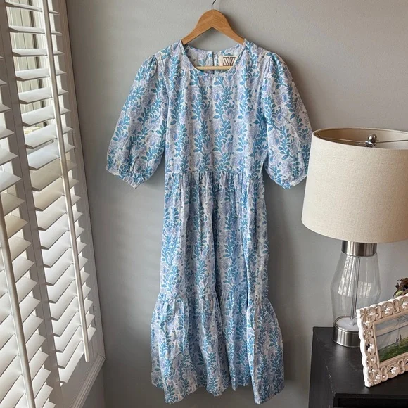 SZ BLOCKPRINTS Tuckernuck Lavender and Cornflower Blue Gaia Dress - Picture 4 of 14